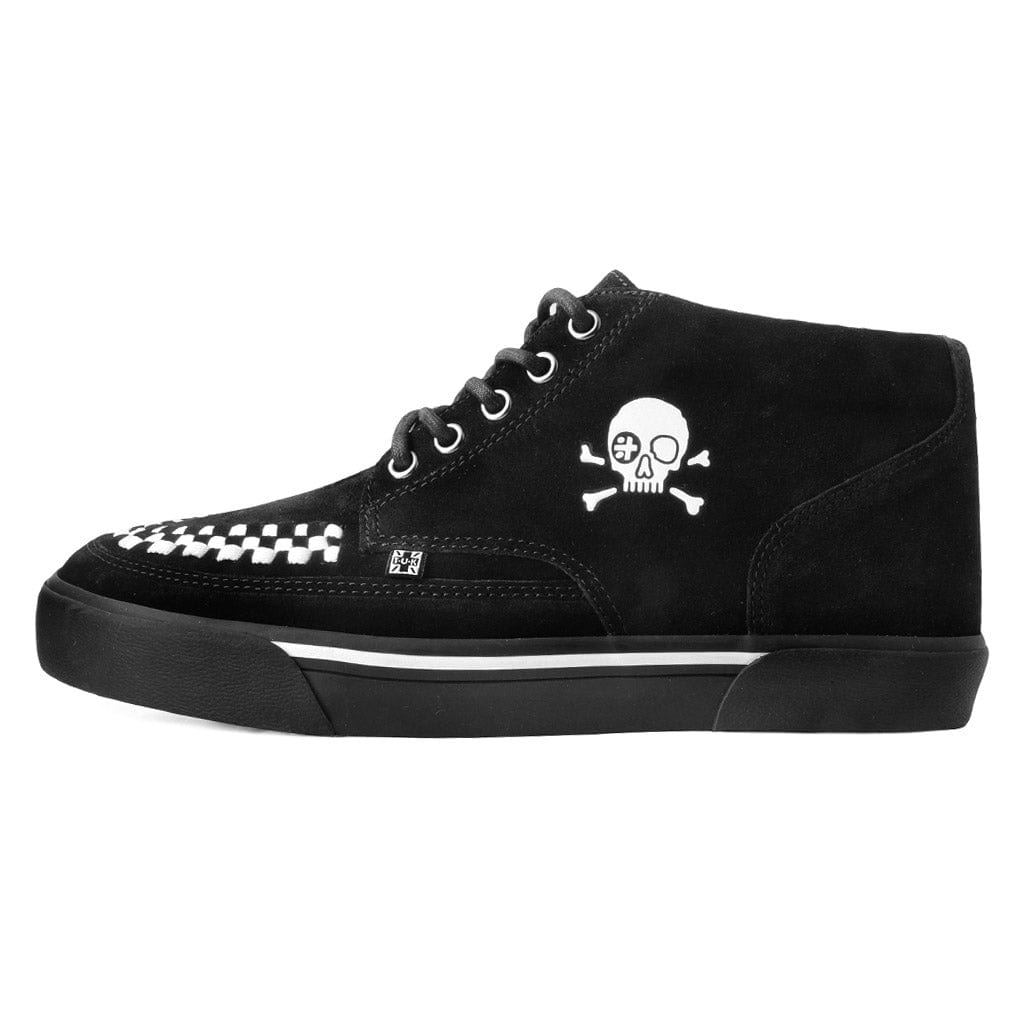TUK Shoes Creeper Sneaker Mid Top Skull Black & White Suede