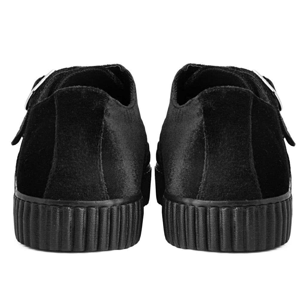 TUK Shoes Black Velvet Monk Buckle Pointed Creeper Sneaker