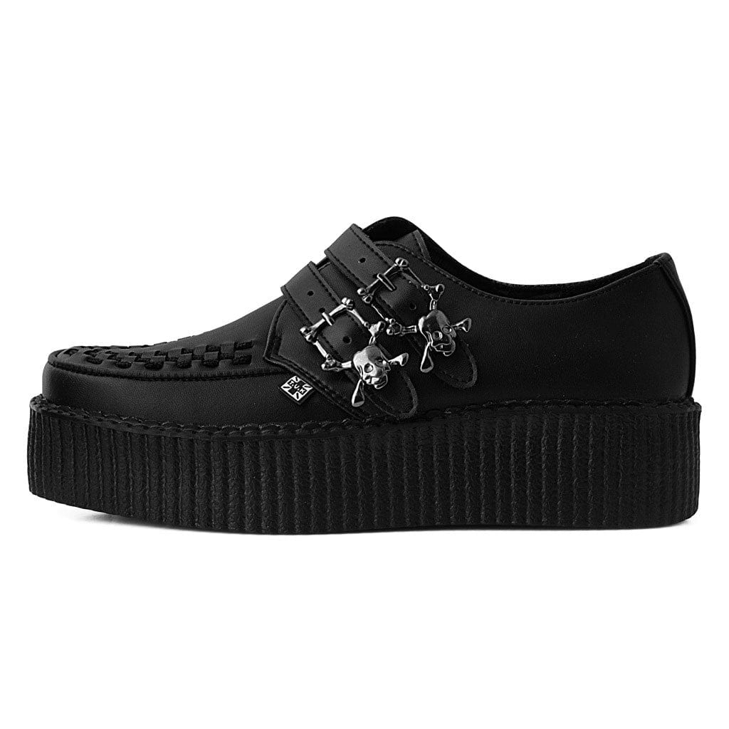 TUK Shoes Viva High Creeper Black 2 Strap Skull TUKskin™