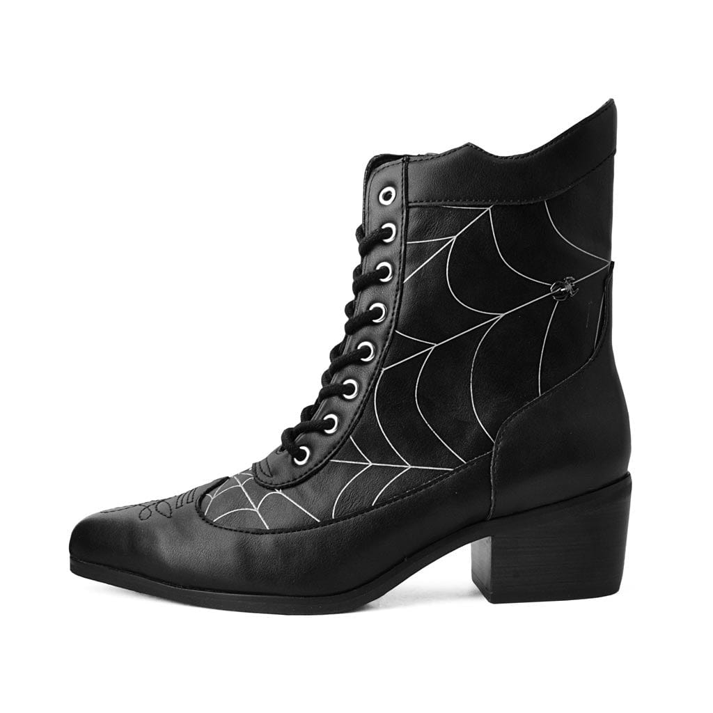 TUK Shoes Anarchic Pointed Cuban Heel Boot Black Web Vegan Leather