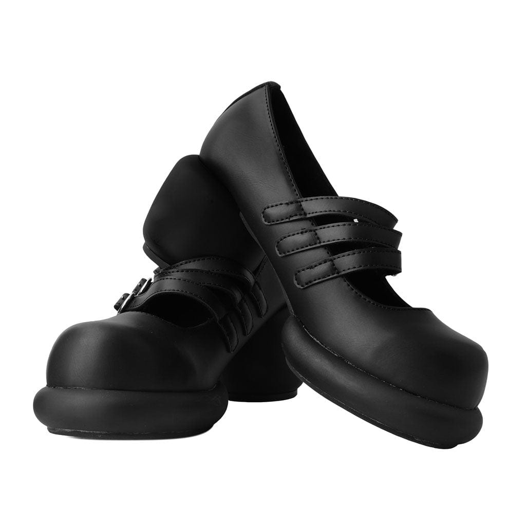 TUK Shoes Bubble Heal 3-Strap Mary Janes Black Vegan Leather