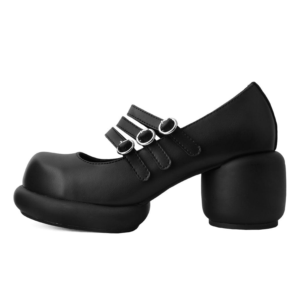 Bubble Heel 3Strap Mary Janes Black Vegan Boots T.U.K. Shoes