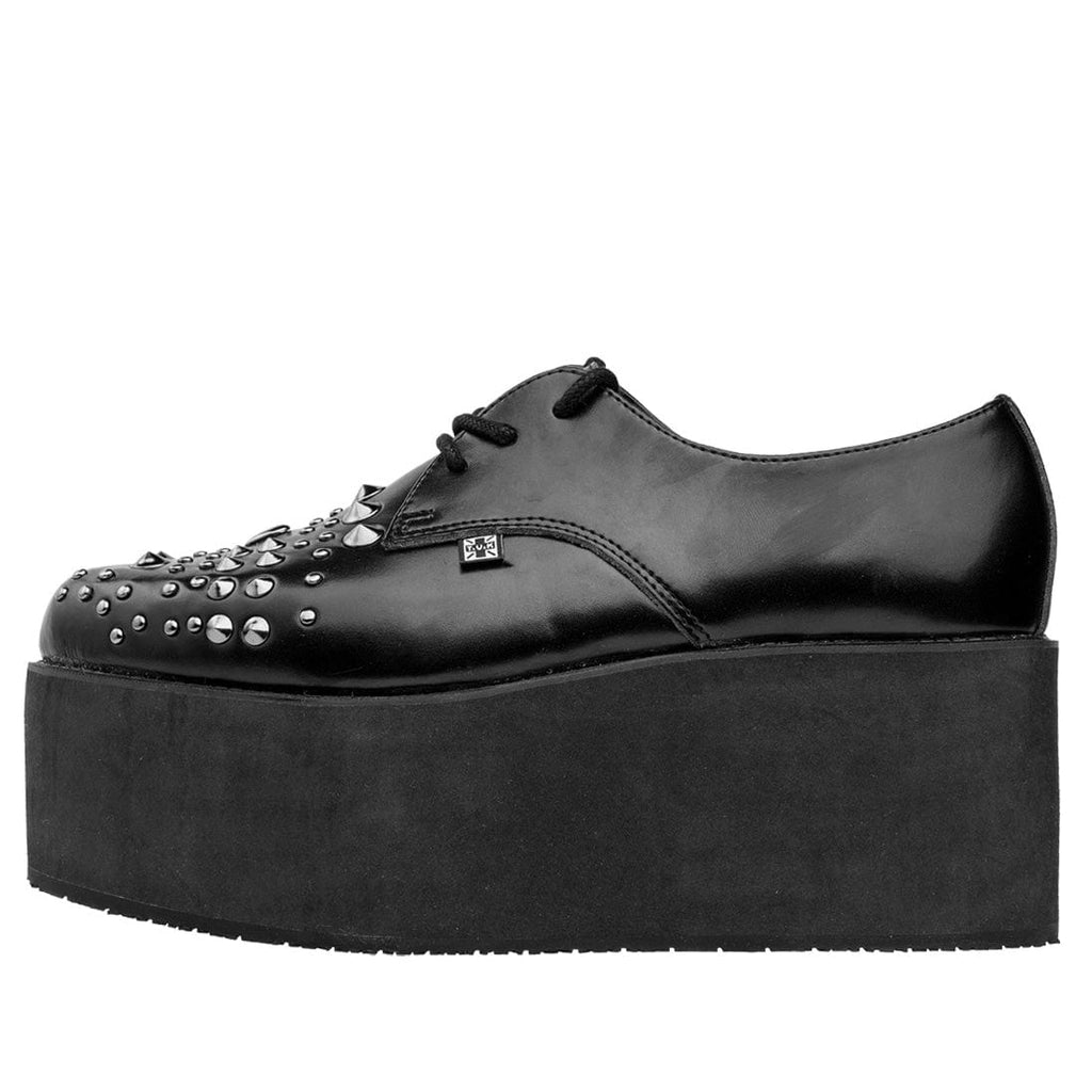 TUK Shoes Studded Black Leather Stacked Pointed Creeper