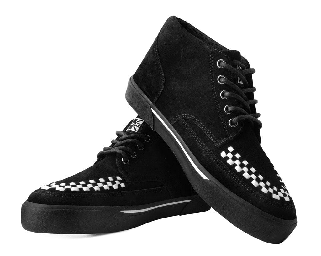 TUK Shoes Creeper Sneaker Mid Top Skull Black & White Suede