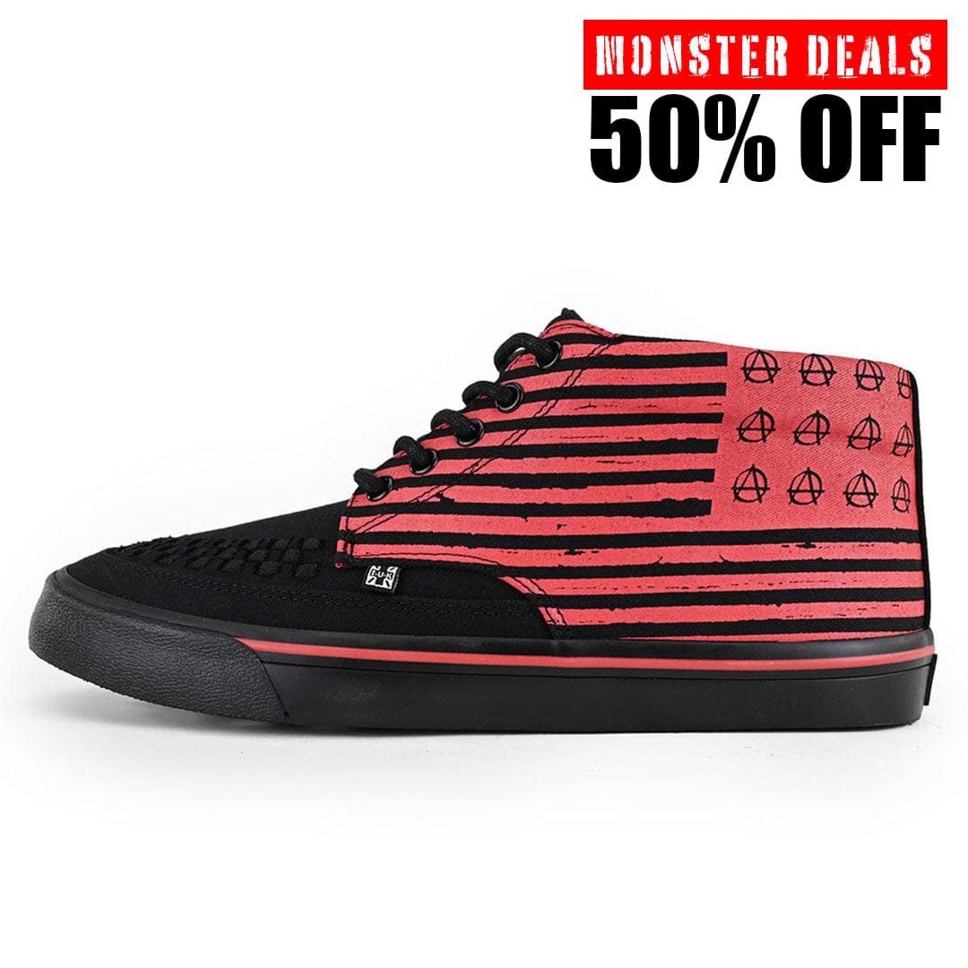 TUK Shoes Creeper Sneaker Mid Top Black Canvas & Red Print