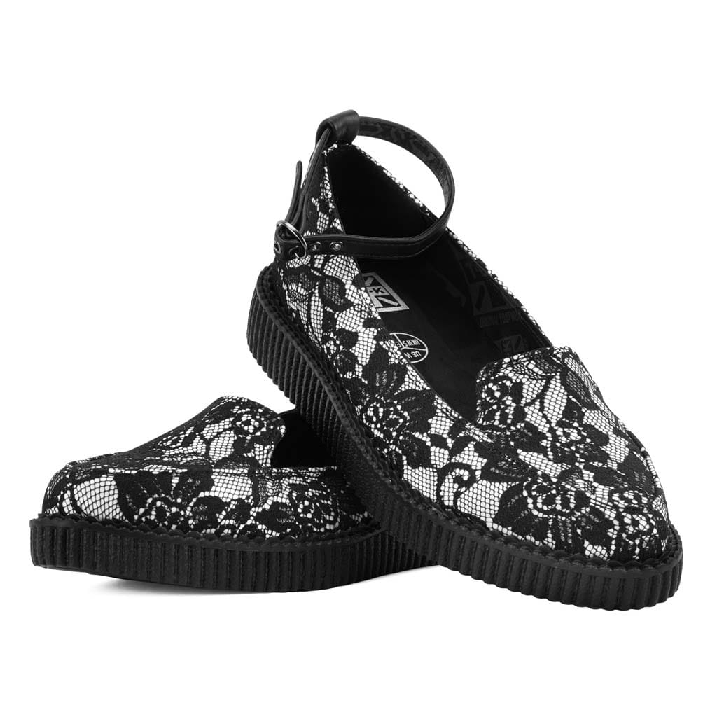 TUK Shoes Ballet Creeper Ankle Strap Black/White Lace