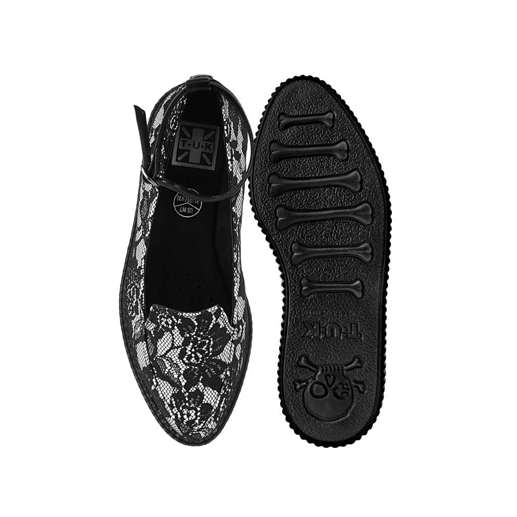 TUK Shoes Ballet Creeper Ankle Strap Black/White Lace