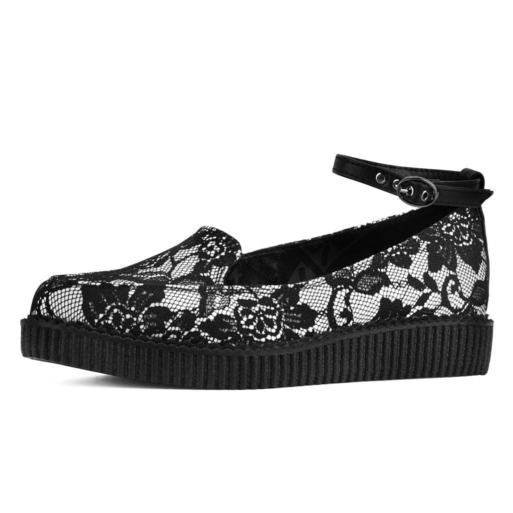 TUK Shoes Ballet Creeper Ankle Strap Black/White Lace