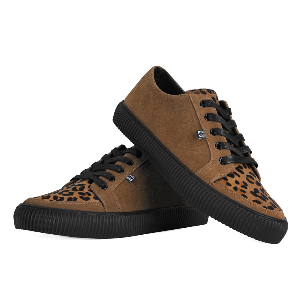 TUK Shoes Ribbed Sole Sneaker Tan Suede & Leopard Print