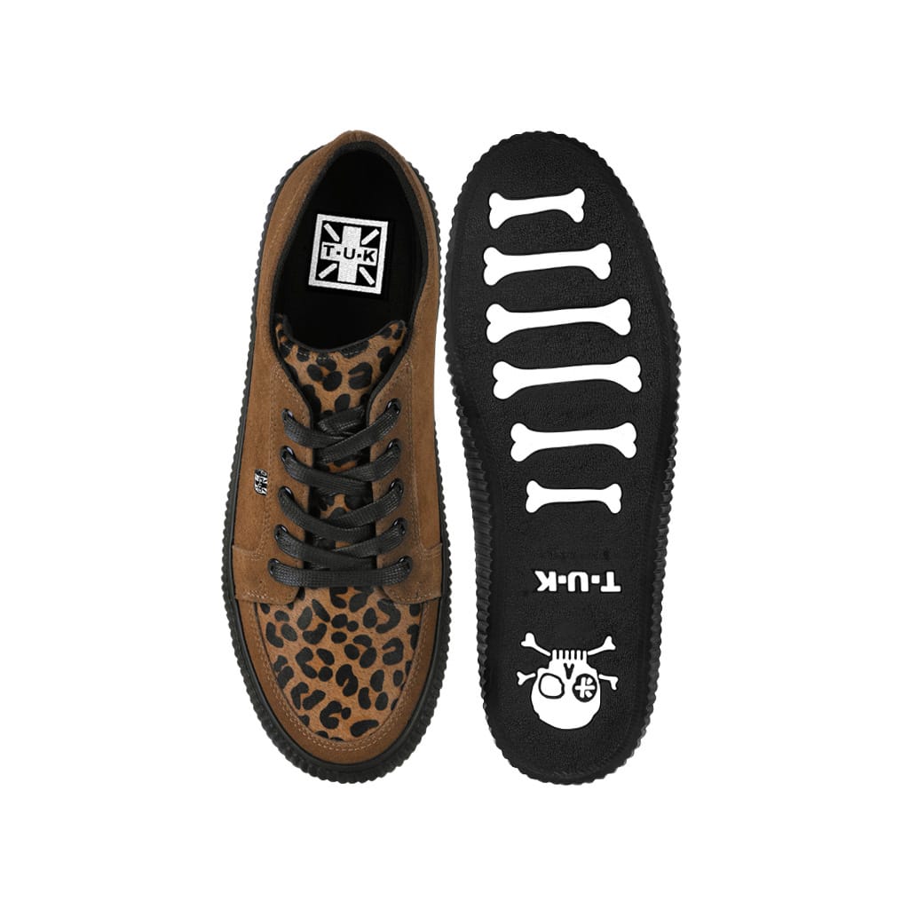 TUK Shoes Ribbed Sole Sneaker Tan Suede & Leopard Print