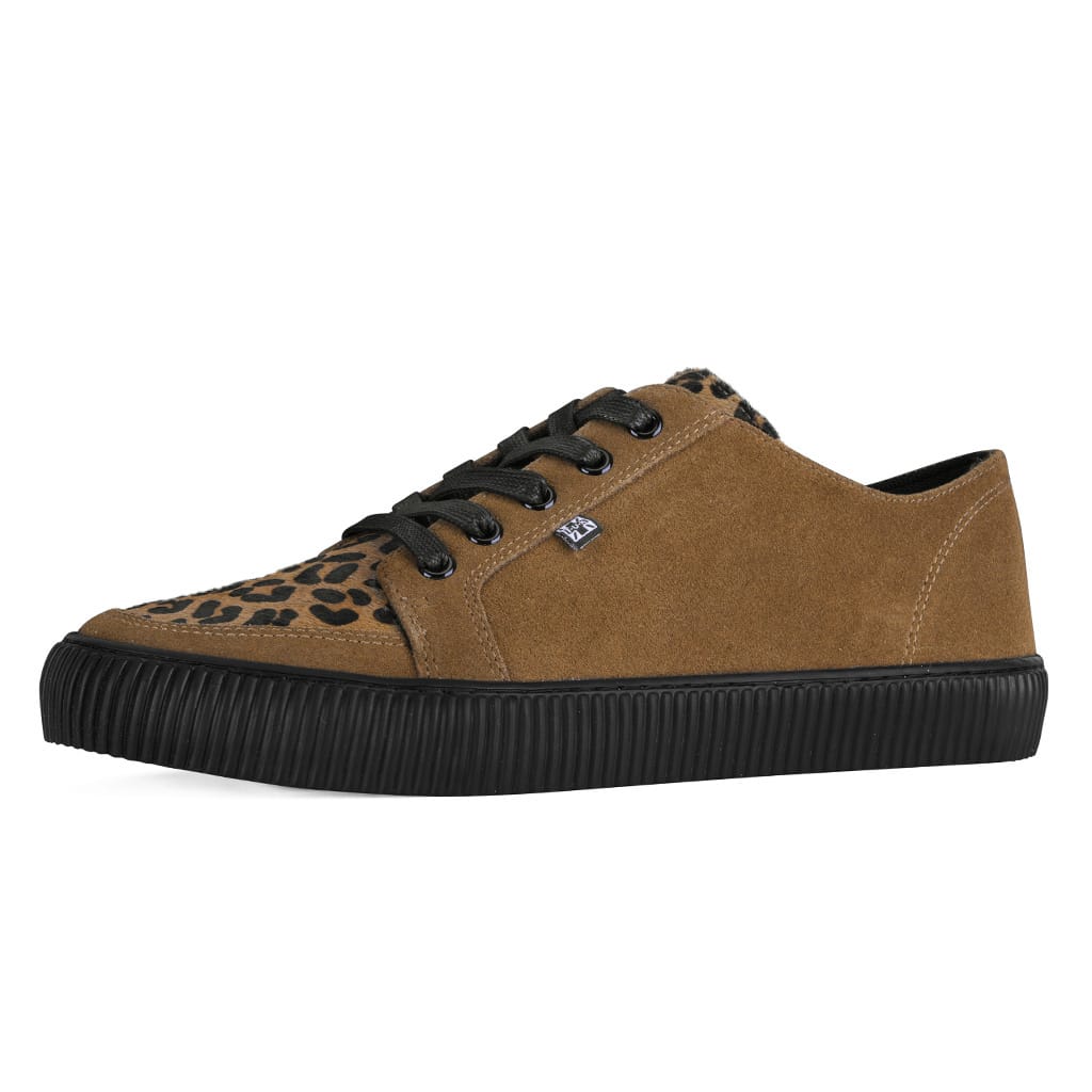 TUK Shoes Ribbed Sole Sneaker Tan Suede & Leopard Print