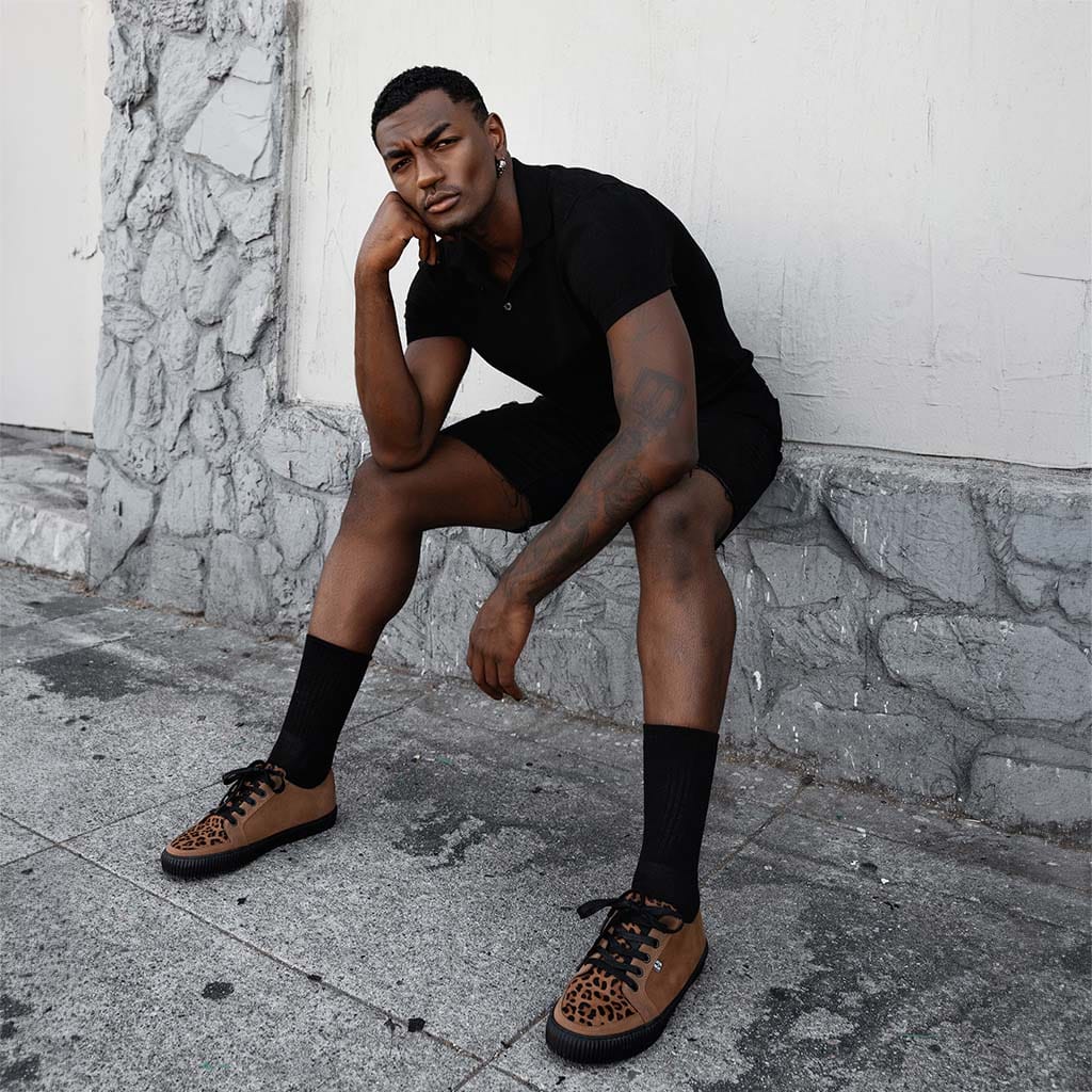 TUK Shoes Ribbed Sole Sneaker Tan Suede & Leopard Print