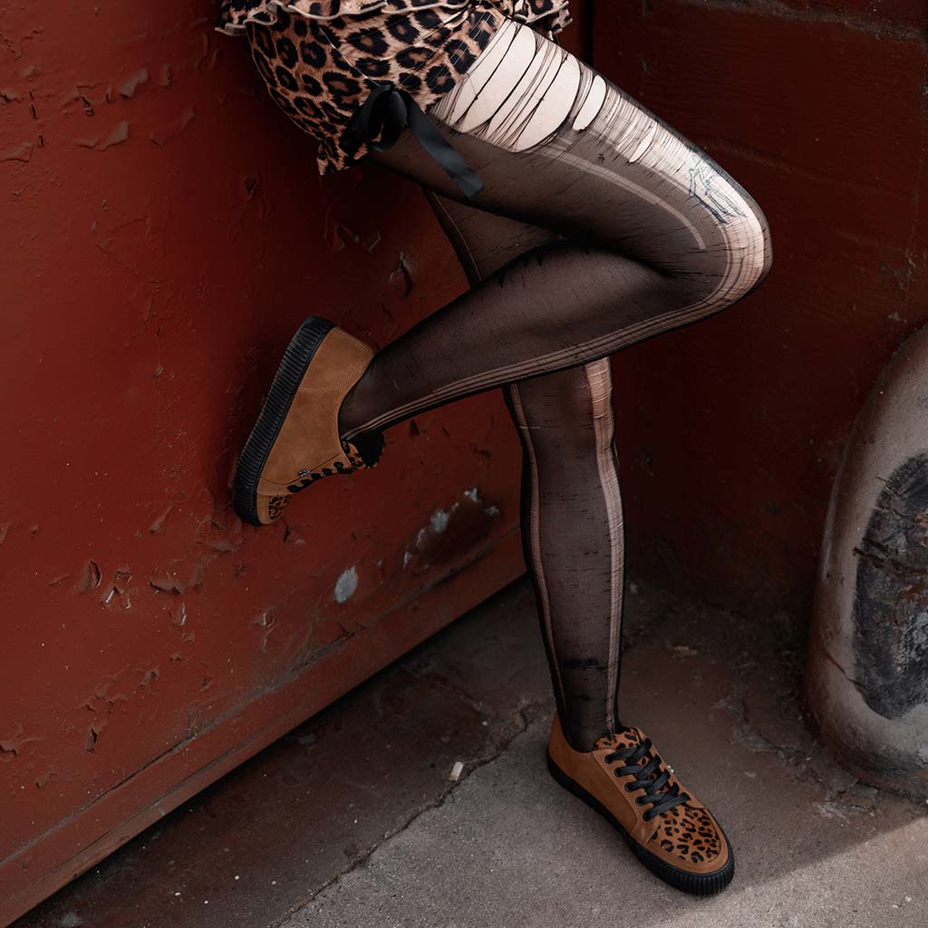 TUK Shoes Ribbed Sole Sneaker Tan Suede & Leopard Print