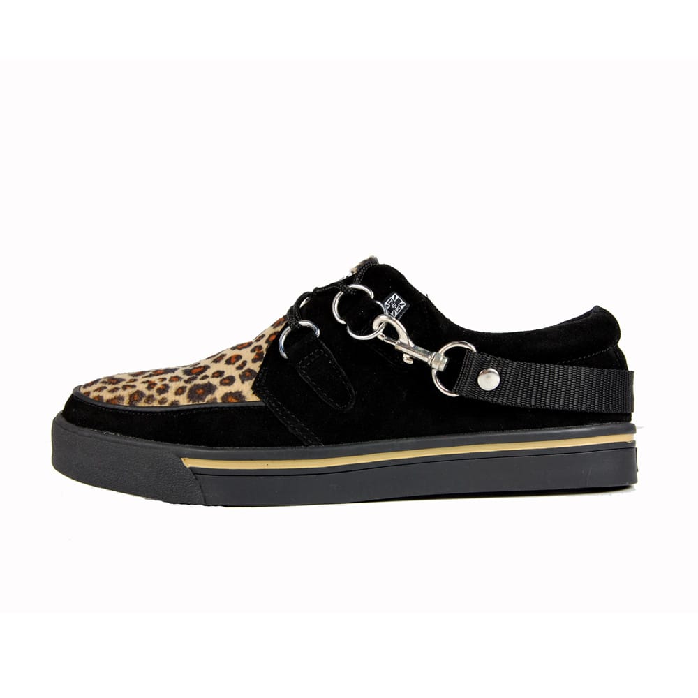 TUK Shoes Creeper Sneaker Black & Leopard Print with Strap