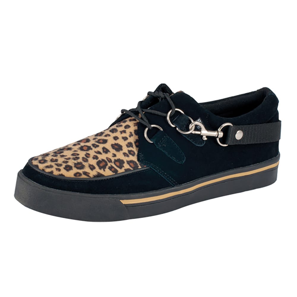 TUK Shoes Creeper Sneaker Black & Leopard Print with Strap