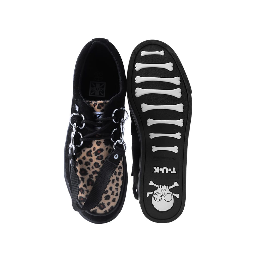 TUK Shoes Creeper Sneaker Black & Leopard Print with Strap