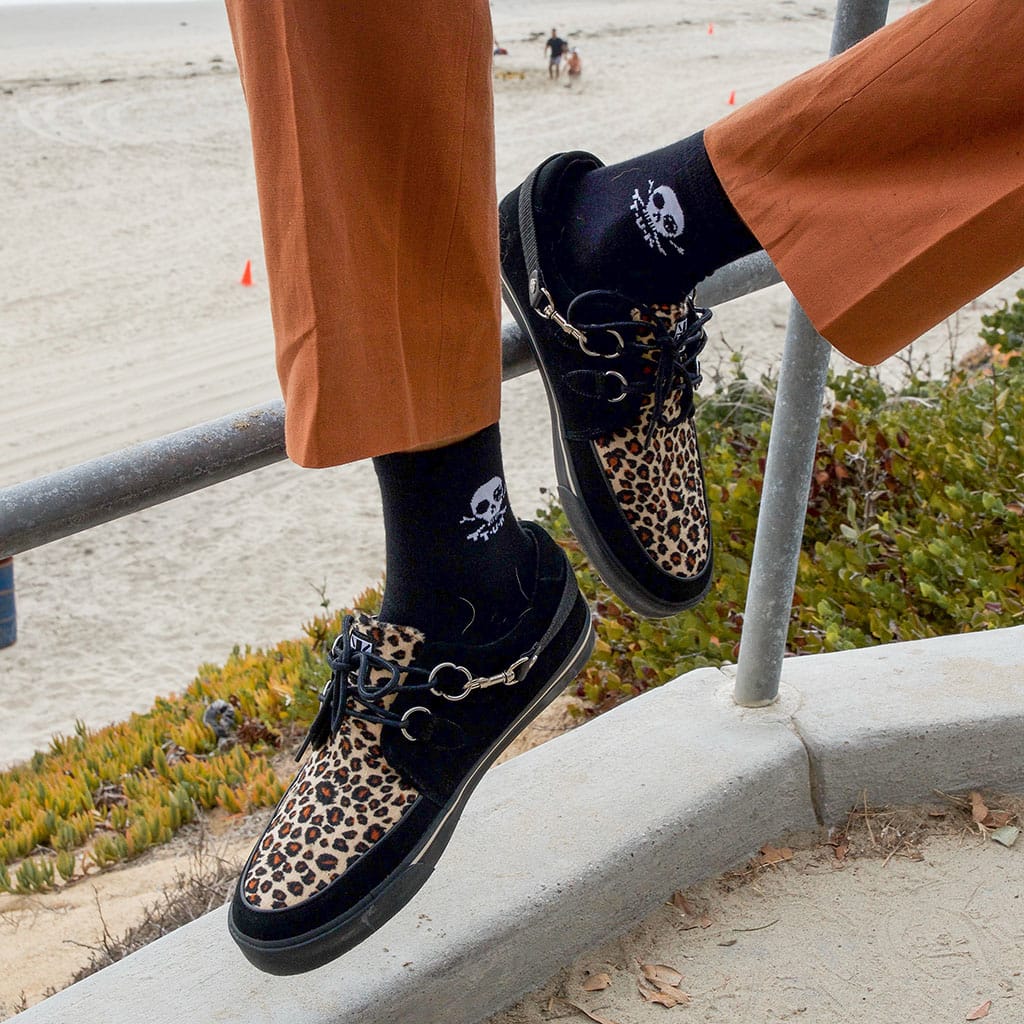 TUK Shoes Creeper Sneaker Black & Leopard Print with Strap