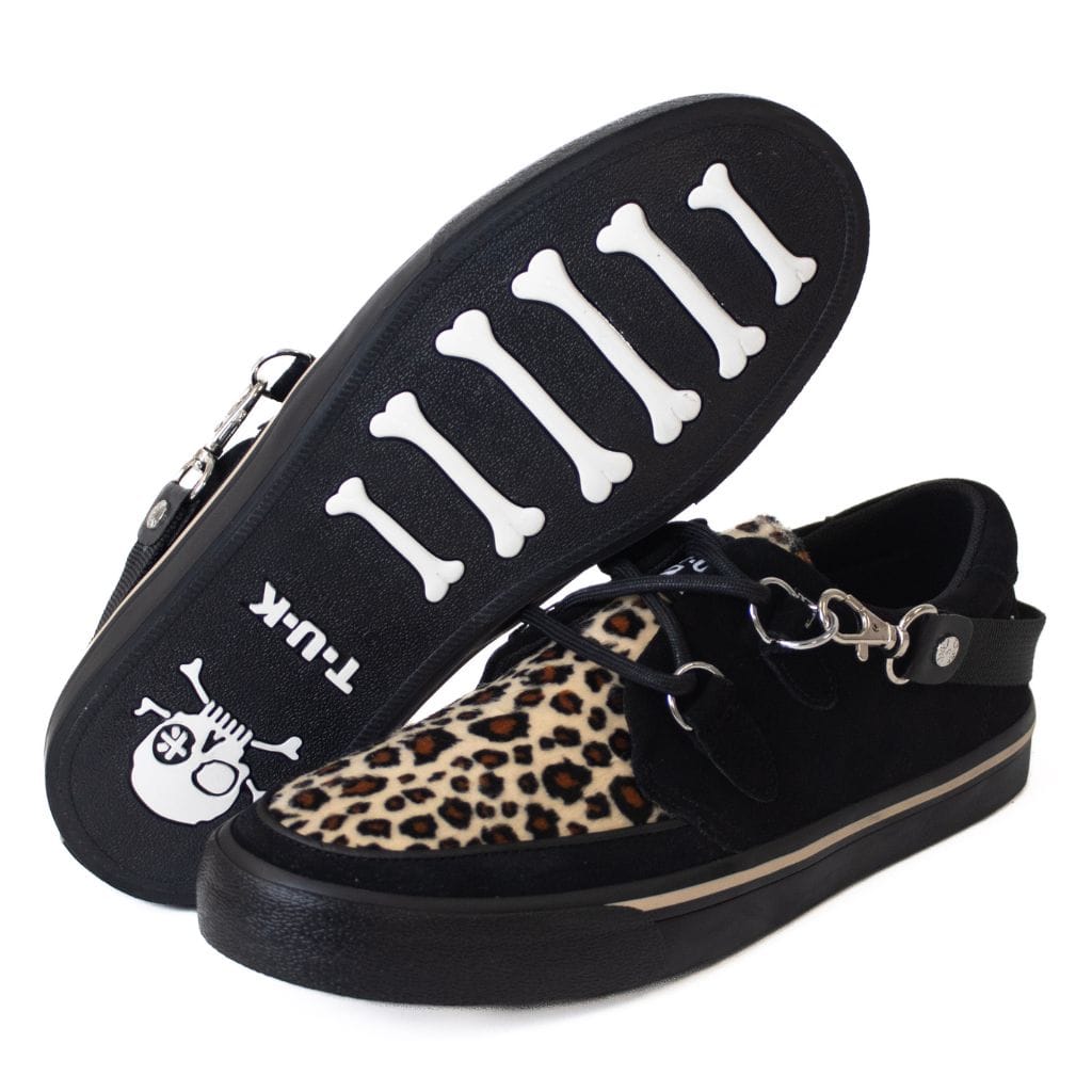 TUK Shoes Creeper Sneaker Black & Leopard Print with Strap