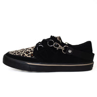 Creeper Sneaker Black Suede Leopard Print & Bondage Strap