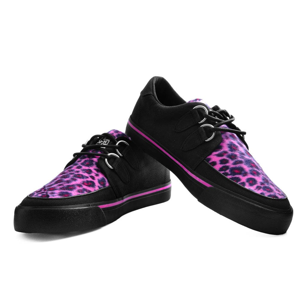 TUK Shoes Creeper Sneaker Black Canvas & Pink Leopard Print