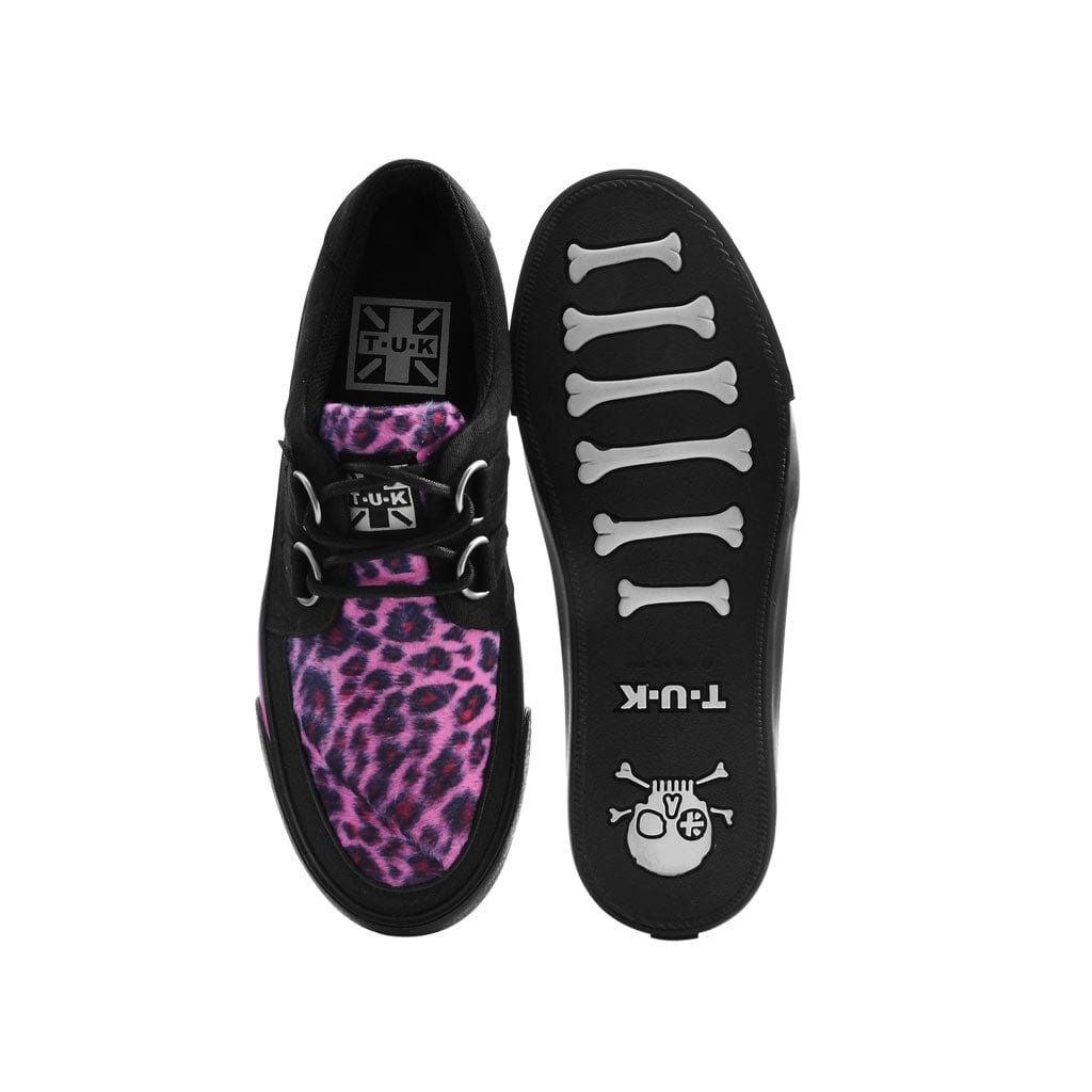 TUK Shoes Creeper Sneaker Black Canvas & Pink Leopard Print