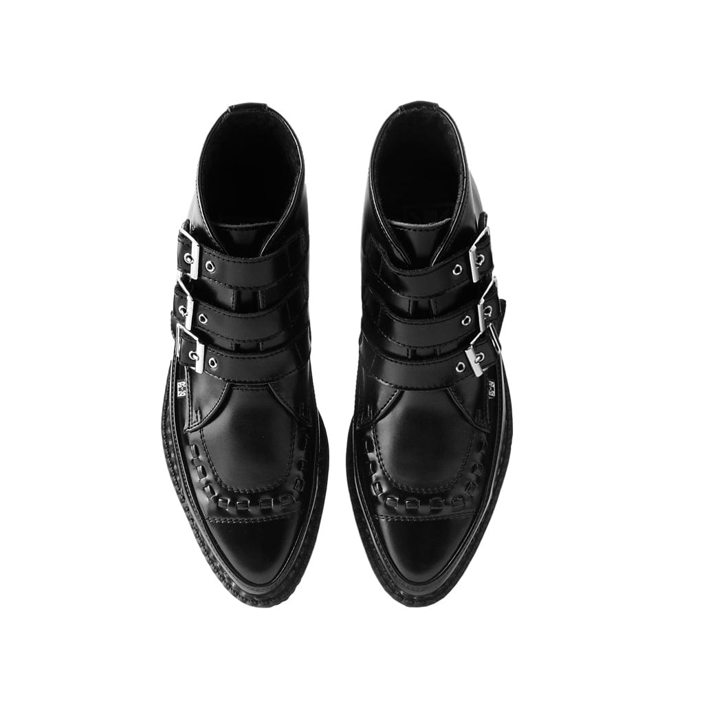TUK Shoes Pointed Creeper 3 Buckle Boot Black Leather