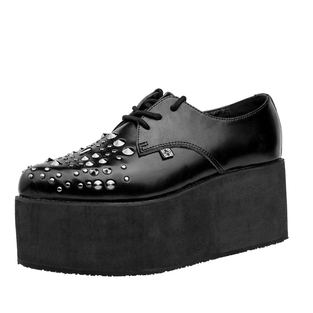 TUK Shoes Studded Black Leather Stacked Pointed Creeper