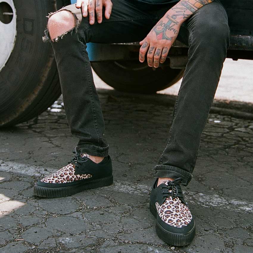 Black Leopard Twill Pointed Toe Lace Up EZC Shoe – Shoes