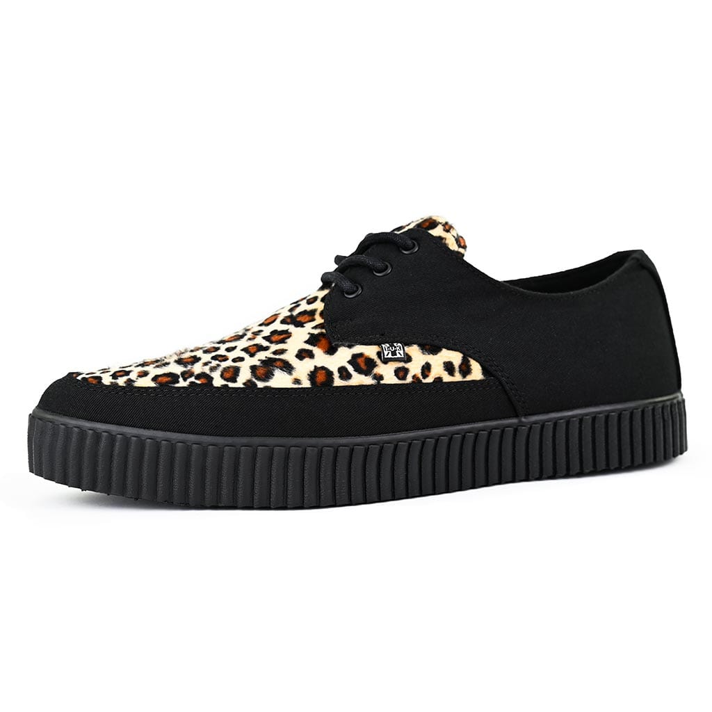 T.U.K. A9418 BLACK & LEOPARD TIE POINTED LACE UP EZC