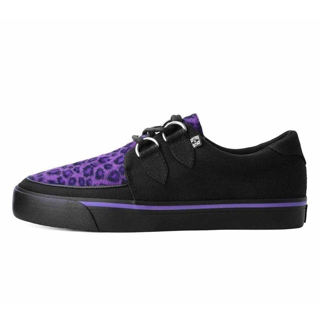 TUK Shoes Creeper Sneaker Black Canvas & Purple Leopard Fur