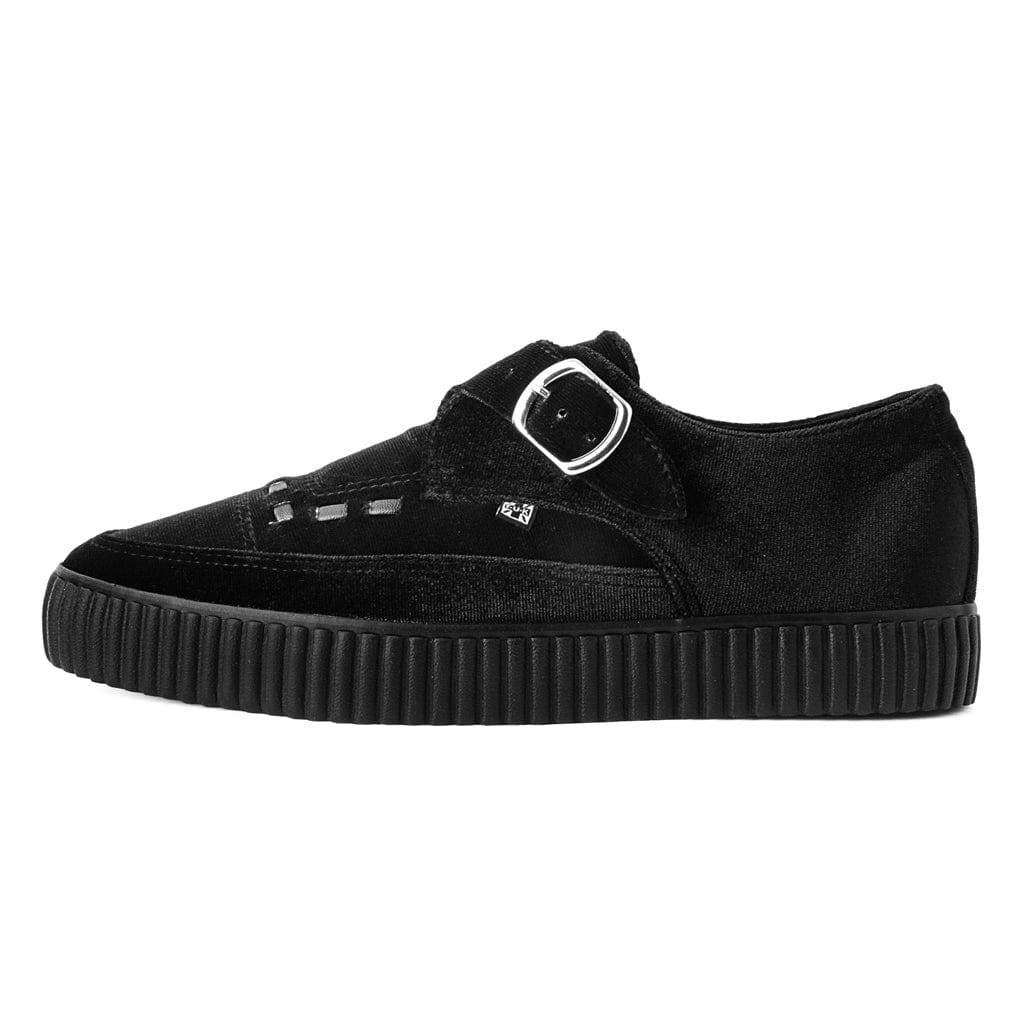 TUK Shoes Black Velvet Monk Buckle Pointed Creeper Sneaker