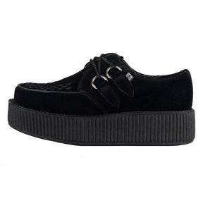 T.U.K. V7757 BLACK SUEDE WITH BLACK INTERLACE VIVA HIGH SOLE CREEPER main image 0
