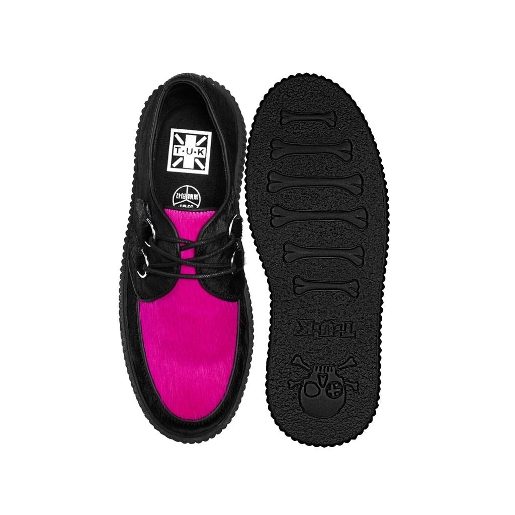 TUK Shoes Vintage Creeper Black & Pink Cow Hair