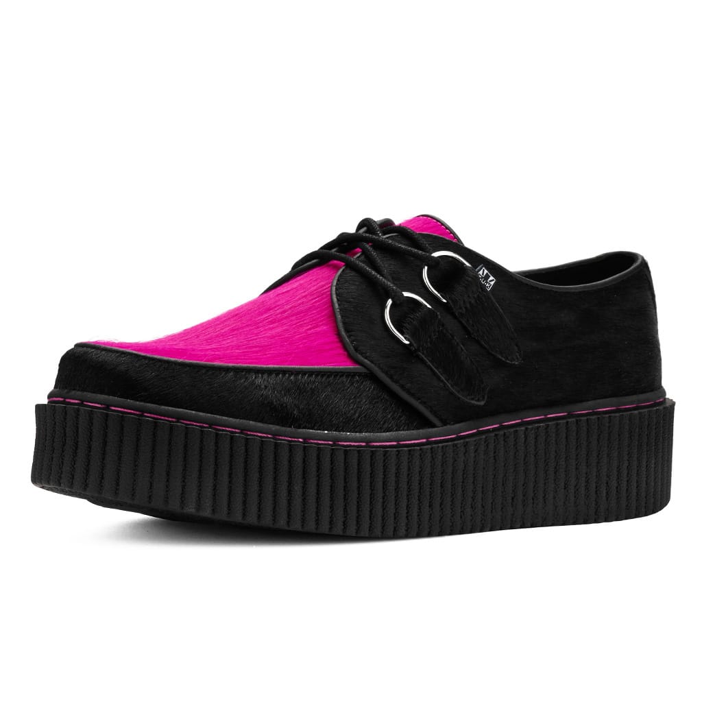 TUK Shoes Vintage Creeper Black & Pink Cow Hair
