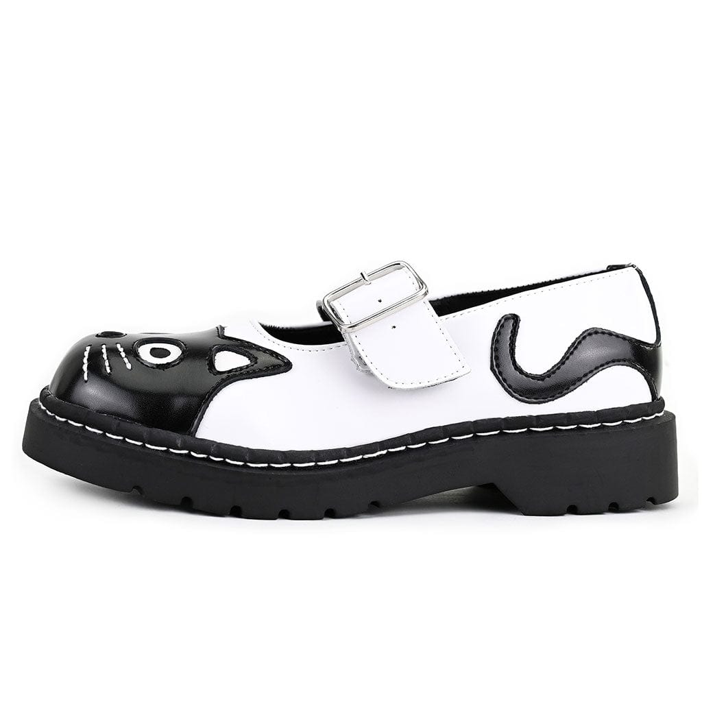 Mary Jane Kitty Black White Leather Shoes