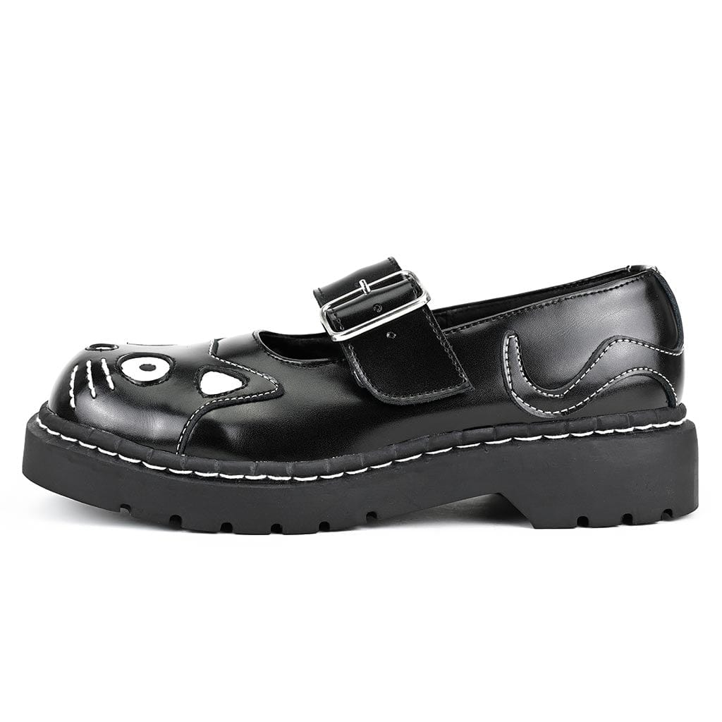 Black Leather Mary Jane Kitty Shoes