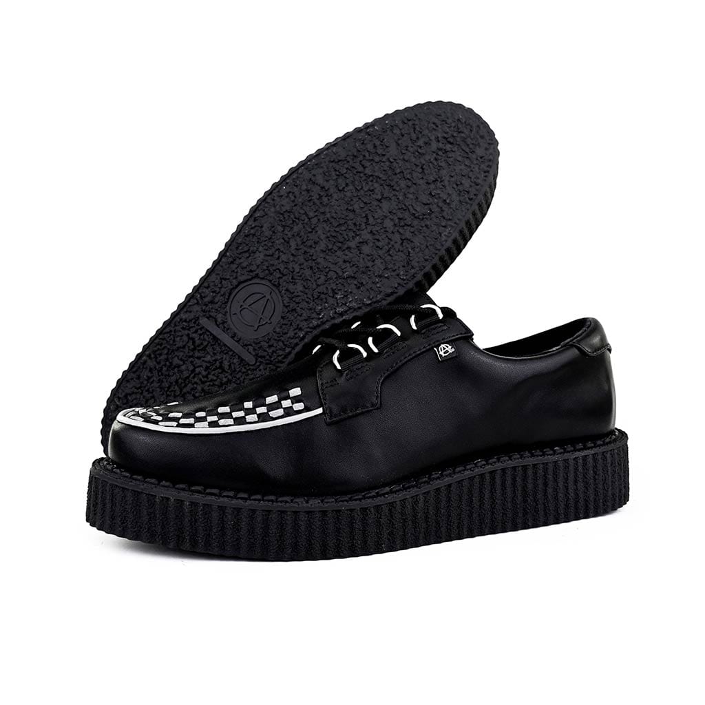 TUK Shoes Anarchic 3 Ring Creeper Black Leather White Interlace