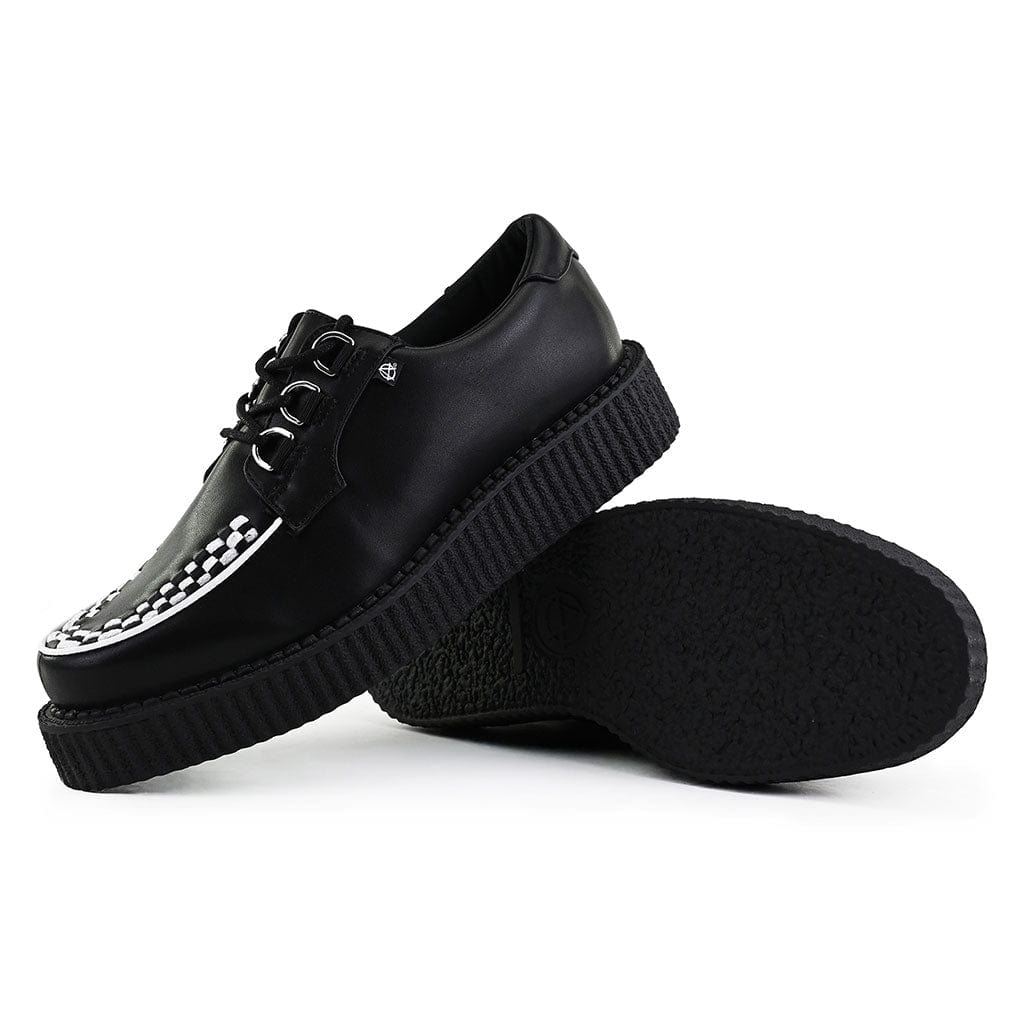 TUK Shoes Anarchic 3 Ring Creeper Black Leather White Interlace