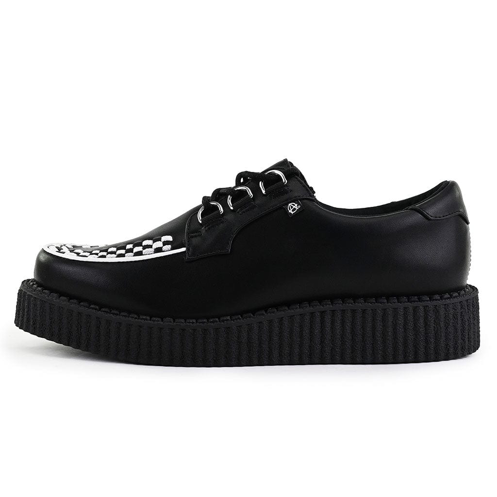 TUK Shoes Anarchic 3 Ring Creeper Black Leather White Interlace