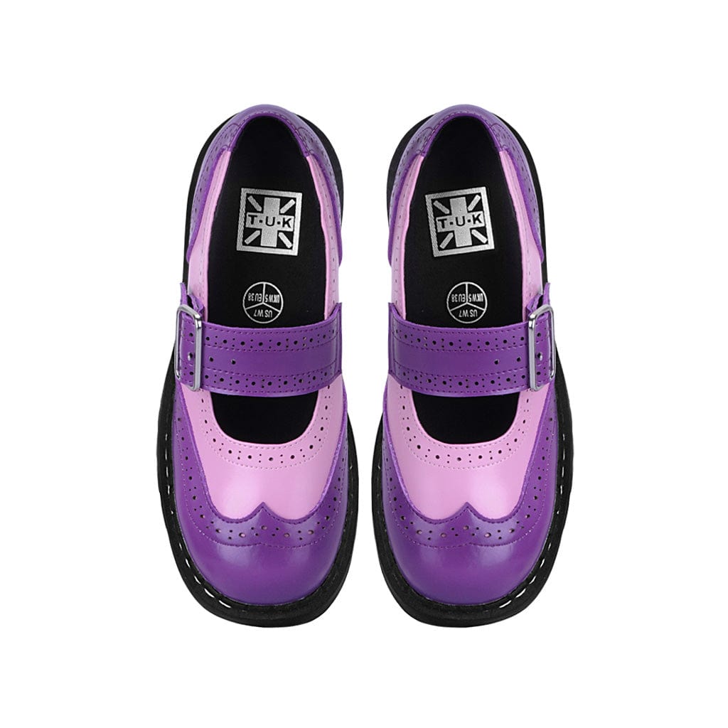 TUK Shoes Anarchic Mary Jane Brogue Pink & Violet Leather
