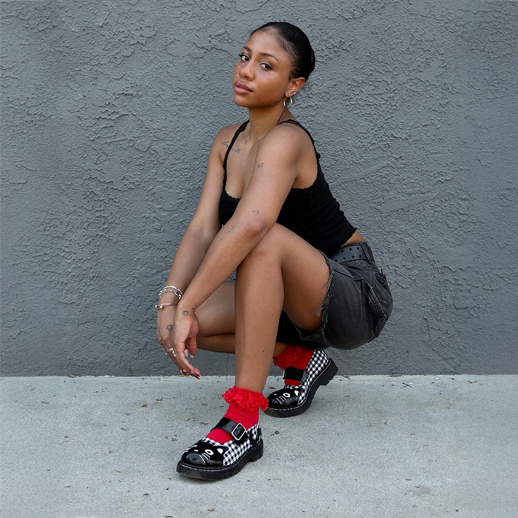 TUK Shoes Mary Jane Kitty Black & White Gingham