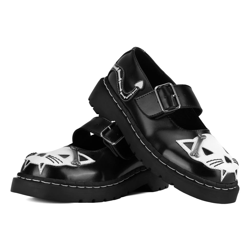 TUK Shoes Mary Jane Kitty Black & White Bones