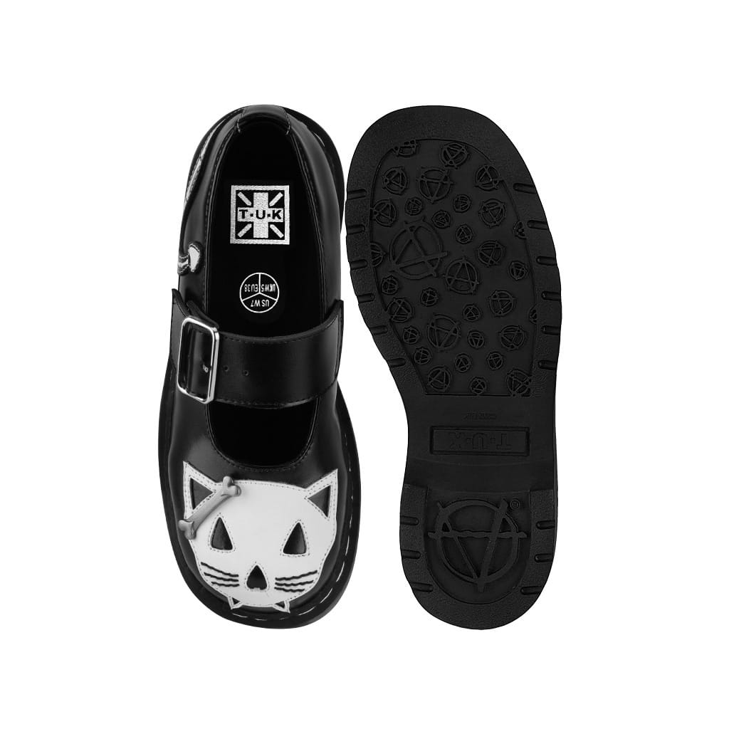 TUK Shoes Mary Jane Kitty Black & White Bones