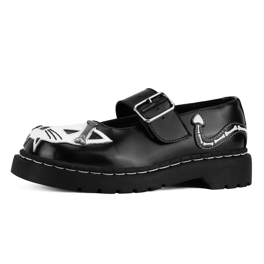 TUK Shoes Mary Jane Kitty Black & White Bones