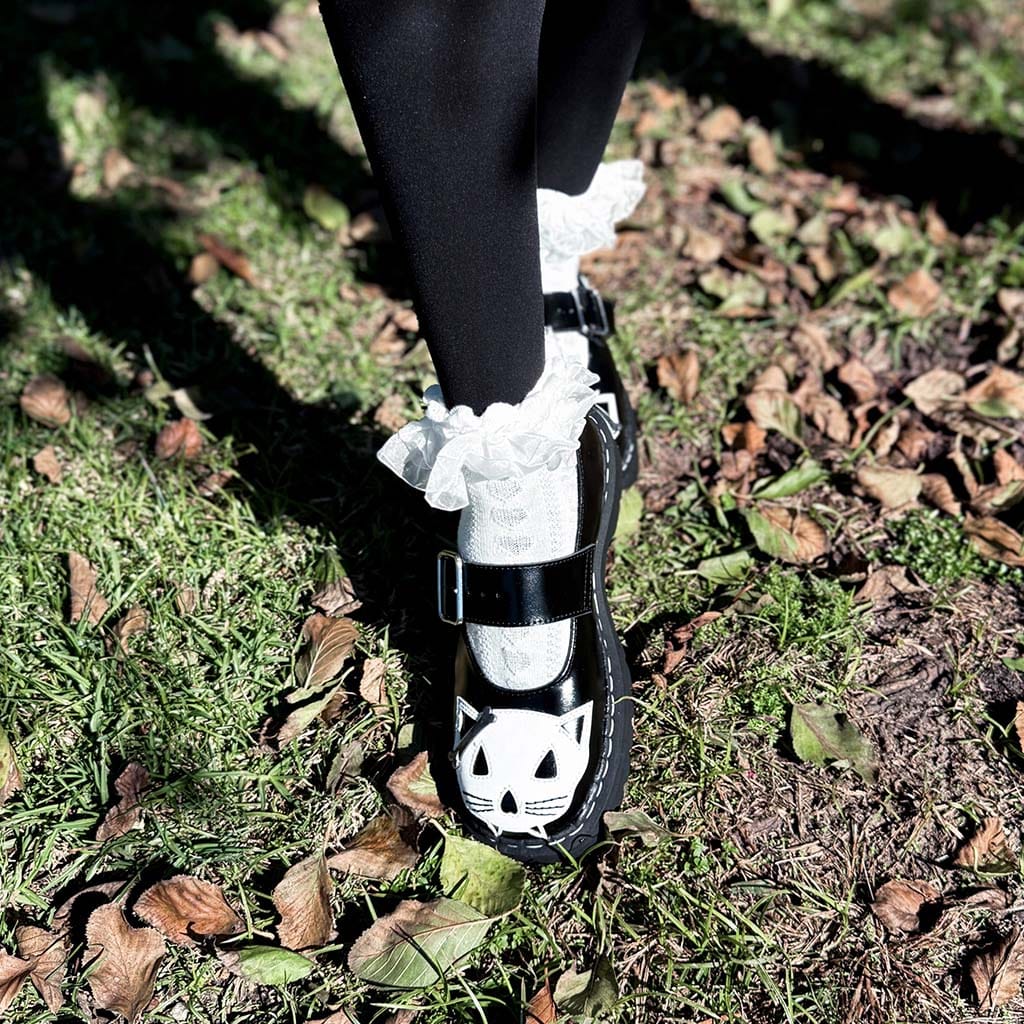TUK Shoes Mary Jane Kitty Black & White Bones