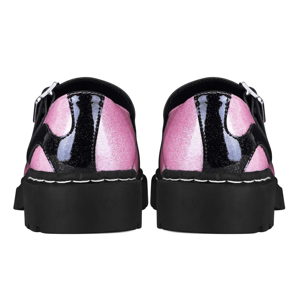 TUK Shoes Mary Jane Kitty Black & Pink Glitter
