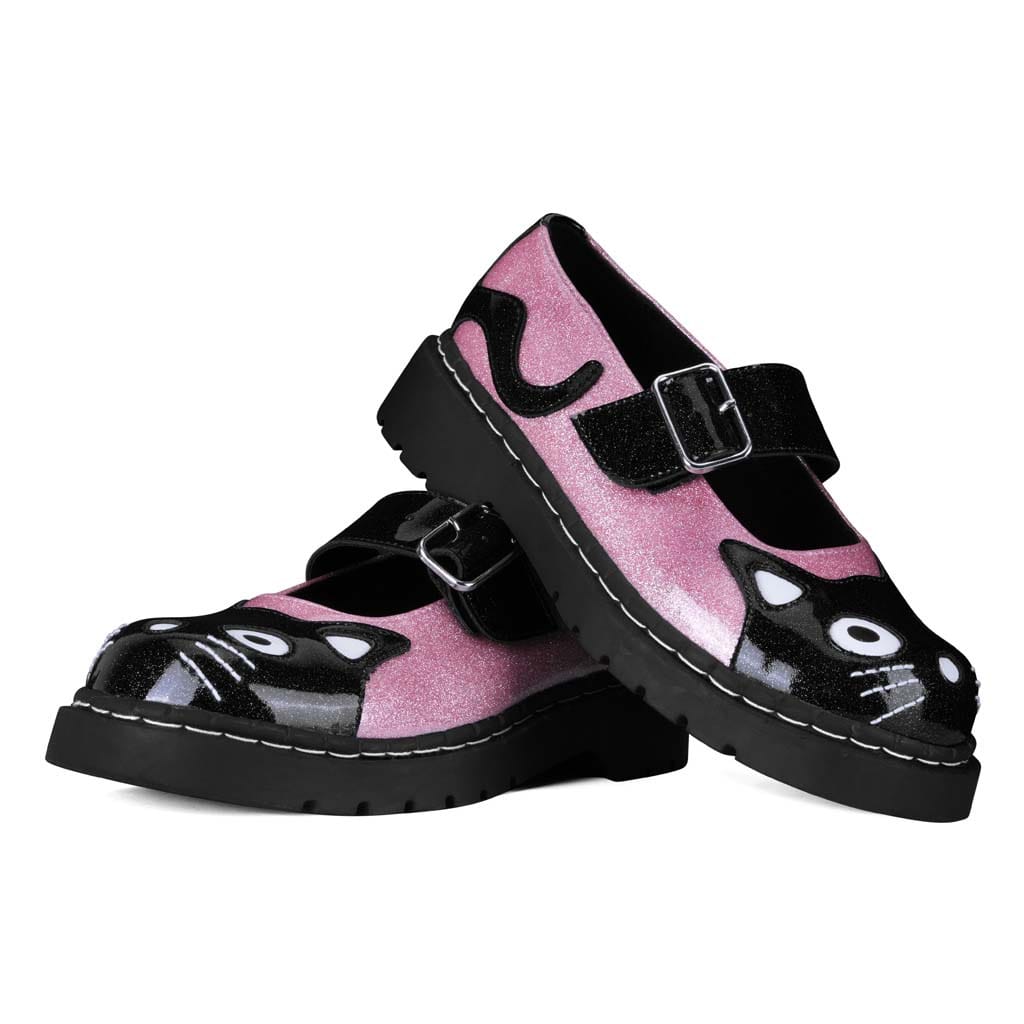 TUK Shoes Mary Jane Kitty Black & Pink Glitter