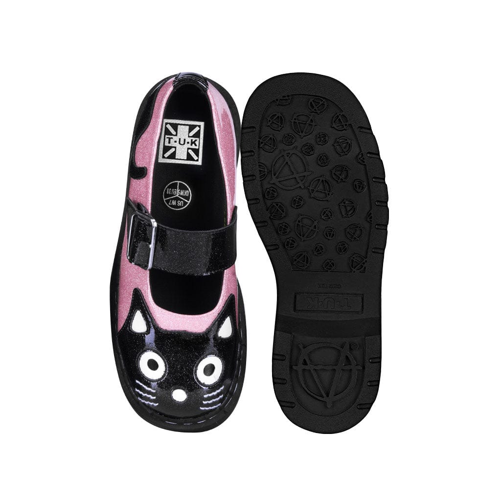 TUK Shoes Mary Jane Kitty Black & Pink Glitter
