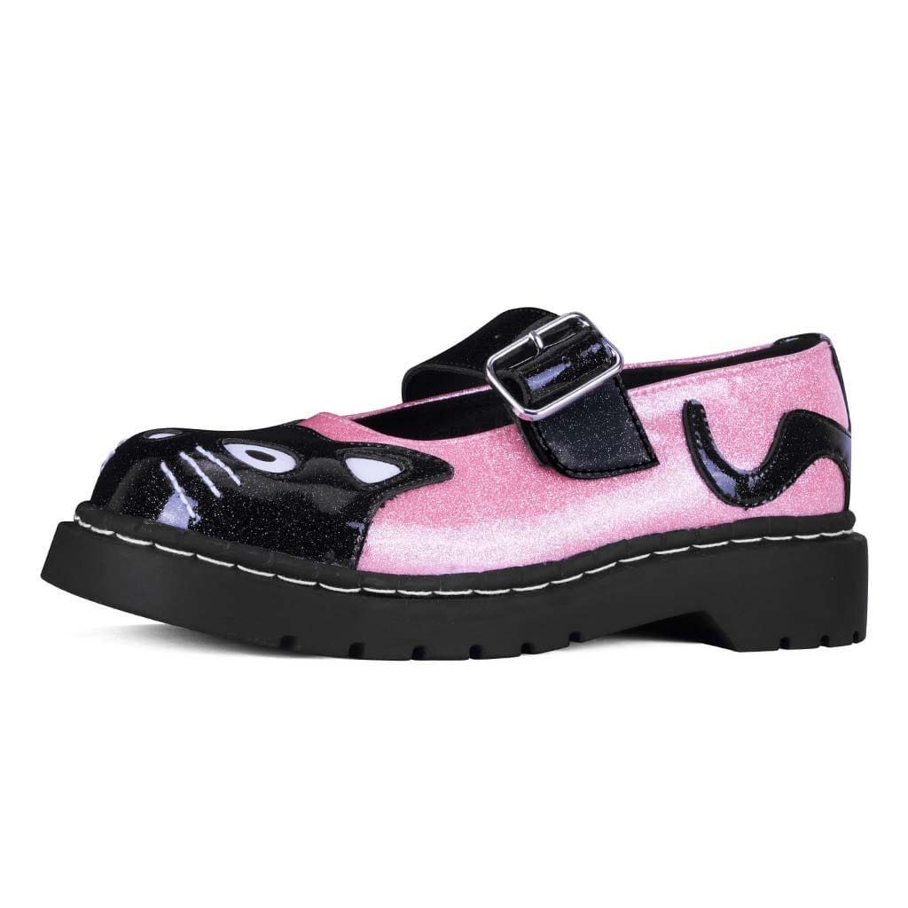 TUK Shoes Mary Jane Kitty Black & Pink Glitter