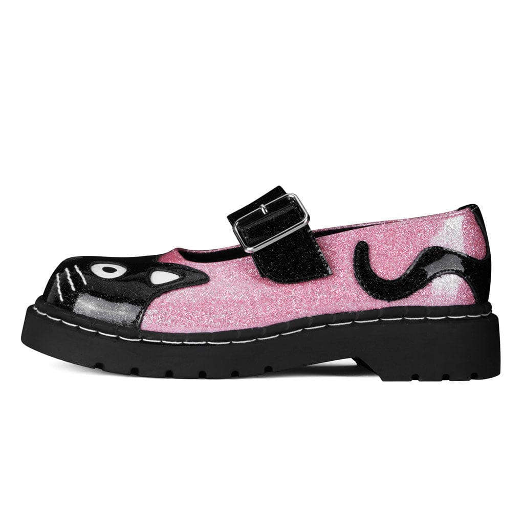 TUK Shoes Mary Jane Kitty Black & Pink Glitter